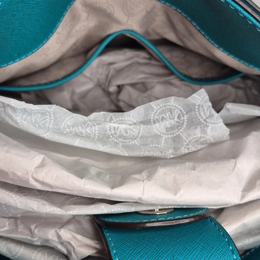 Michael Kors Hamilton Aqua/Turquoise Saffiano Satchel - Picture 14 of 17